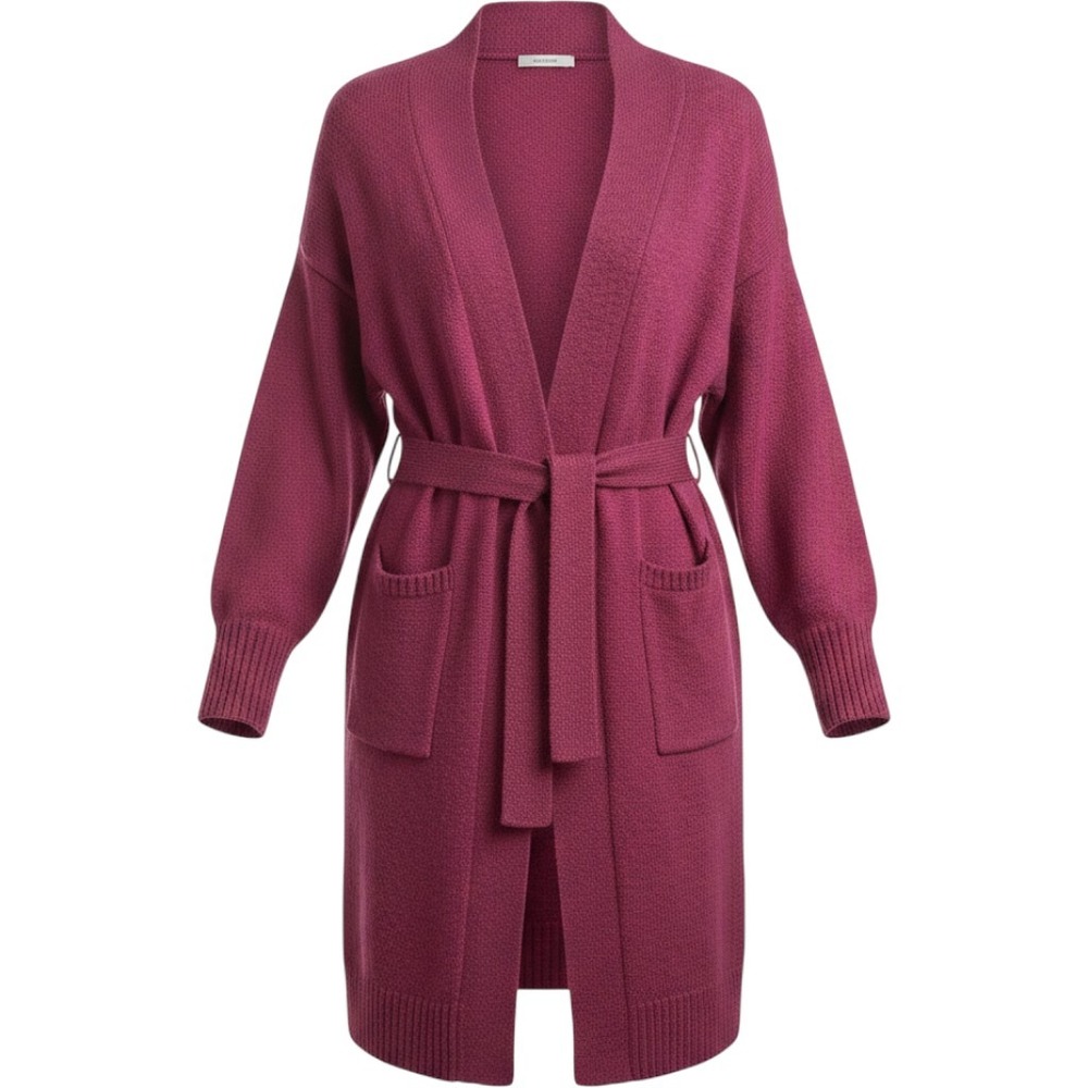 Eloquii Elements Longline Belted Cardigan Duster Berry Pink Knit 14/16